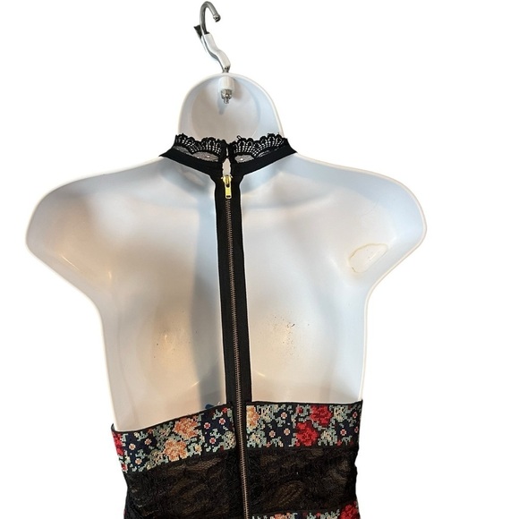 Free People Sheath Dress Black Lace Cocktail Party Floral Halter Embroidery US 6 - Picture 6 of 10